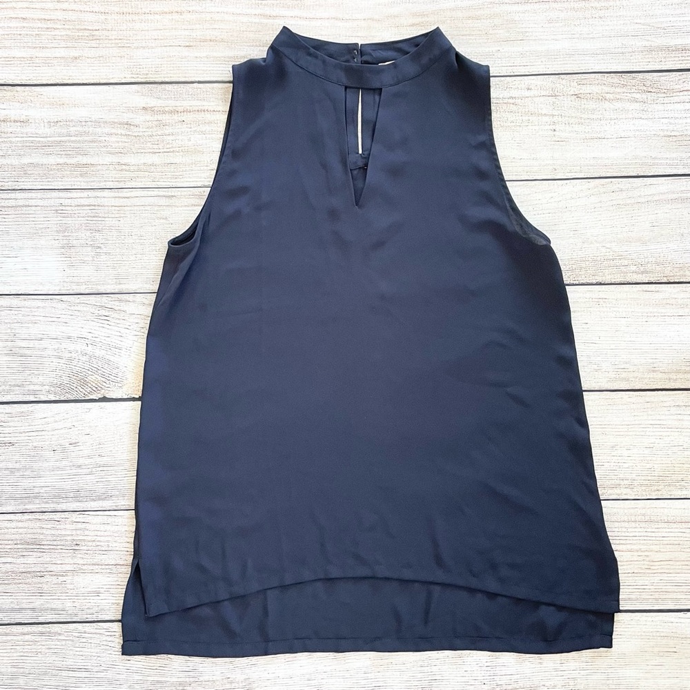 Loft High Neck Keyhole Blue Sleeveless Flowy Loose Fit Blouse Top XS